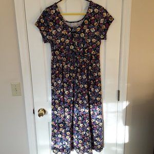 Style My Way vintage floral dress size L, 6 button front empire waist cap sleeve